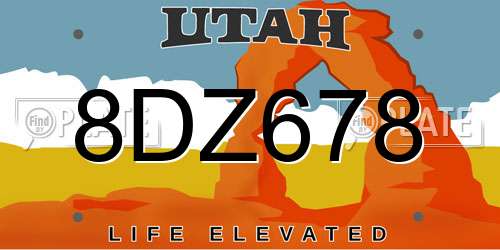 8DZ678 Utah License Plate