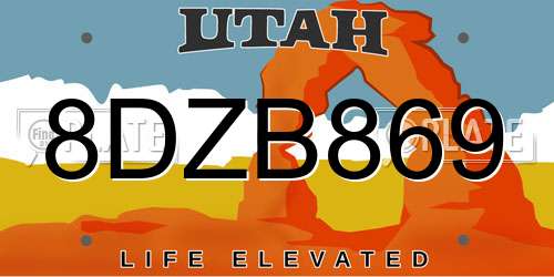 8DZB869 Utah License Plate