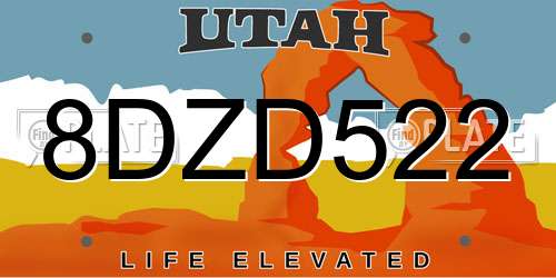 8DZD522 Utah License Plate