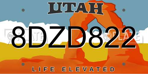 8DZD822 Utah License Plate