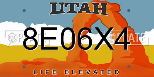 8E06X4 Utah License Plate