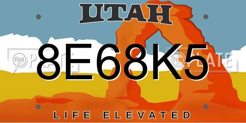 8E68K5 Utah License Plate