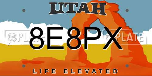 8E8PX Utah License Plate