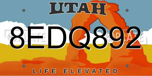 8EDQ892 Utah License Plate