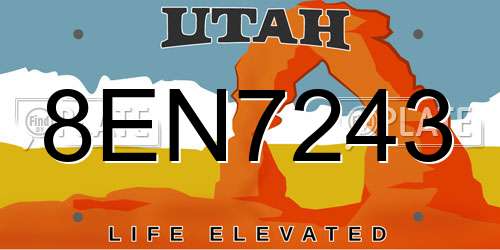 8EN7243 Utah License Plate