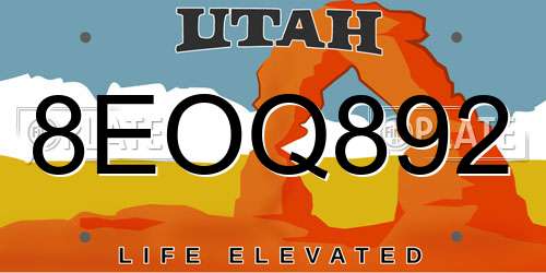 8EOQ892 Utah License Plate