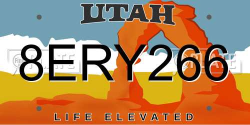 8ERY266 Utah License Plate