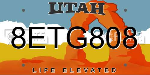 8ETG808 Utah License Plate