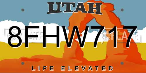 8FHW717 Utah License Plate