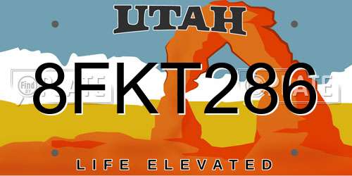8FKT286 Utah License Plate
