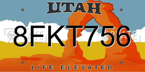 8FKT756 Utah License Plate