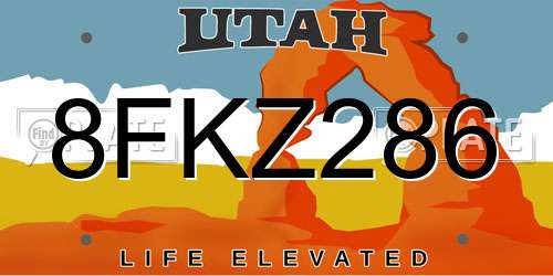 8FKZ286 Utah License Plate