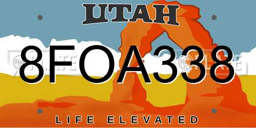 8FOA338 Utah License Plate