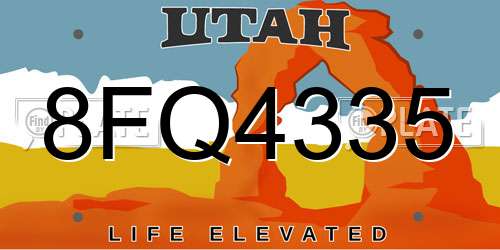 8FQ4335 Utah License Plate
