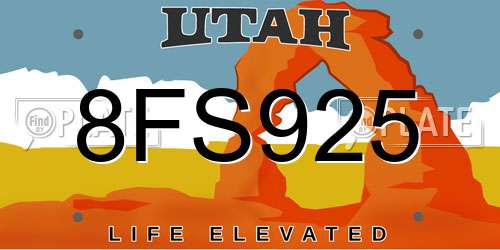 8FS925 Utah License Plate