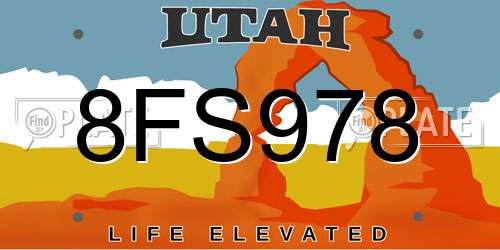 8FS978 Utah License Plate