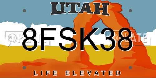 8FSK38 Utah License Plate