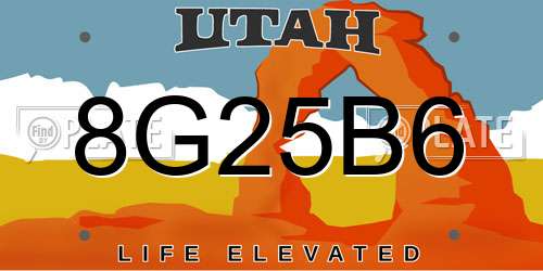 8G25B6 Utah License Plate