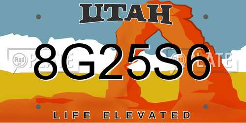 8G25S6 Utah License Plate