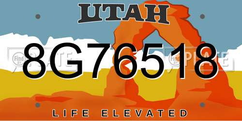 8G76518 Utah License Plate