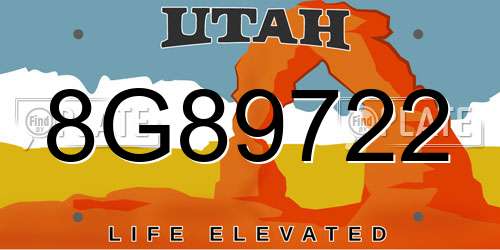 8G89722 Utah License Plate