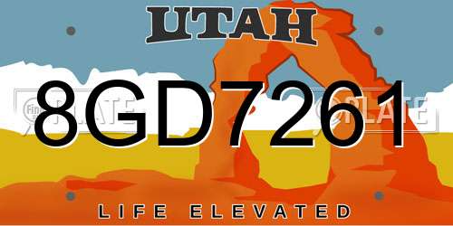 8GD7261 Utah License Plate