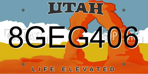 8GEG406 Utah License Plate