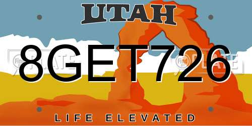 8GET726 Utah License Plate