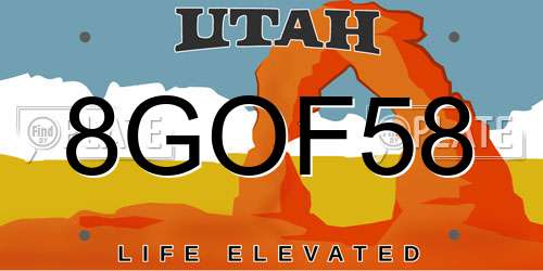 8GOF58 Utah License Plate
