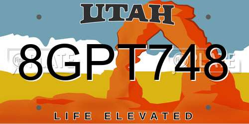 8GPT748 Utah License Plate