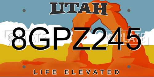 8GPZ245 Utah License Plate