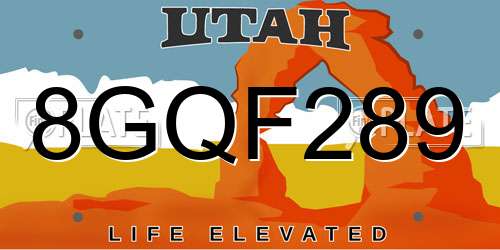 8GQF289 Utah License Plate