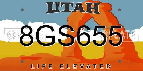 8GS655 Utah License Plate