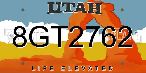 8GT2762 Utah License Plate
