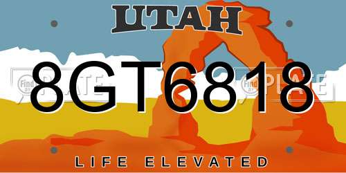 8GT6818 Utah License Plate