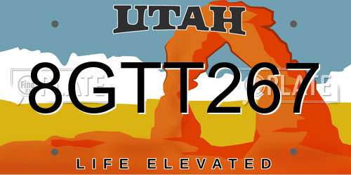 8GTT267 Utah License Plate