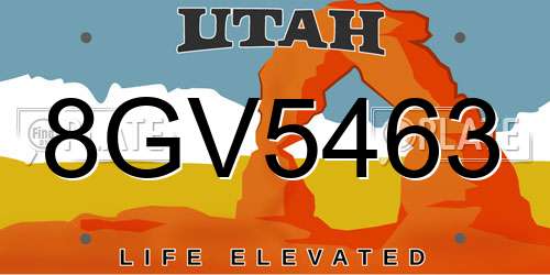 8GV5463 Utah License Plate