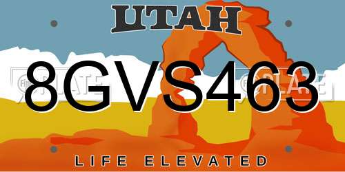 8GVS463 Utah License Plate