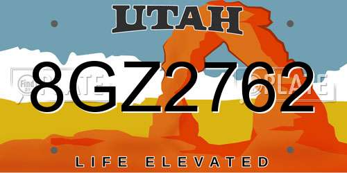 8GZ2762 Utah License Plate