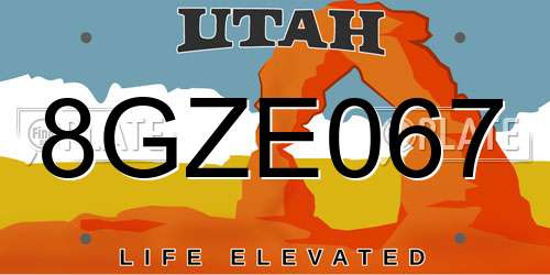 8GZE067 Utah License Plate
