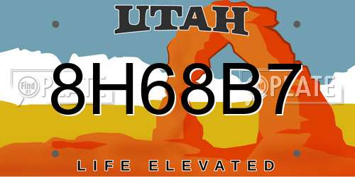 8H68B7 Utah License Plate