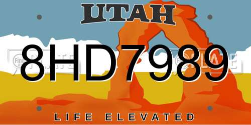 8HD7989 Utah License Plate