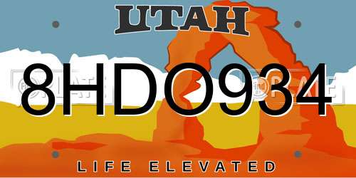 8HDO934 Utah License Plate