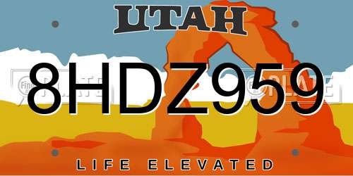8HDZ959 Utah License Plate