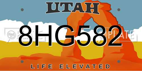 8HG582 Utah License Plate