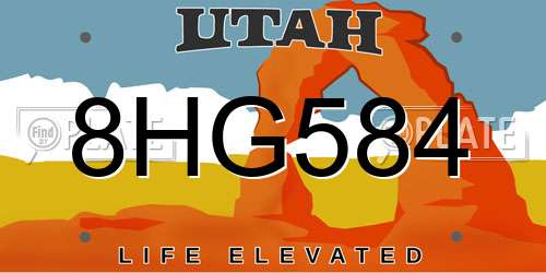 8HG584 Utah License Plate