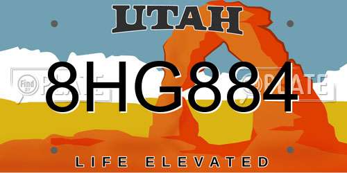 8HG884 Utah License Plate