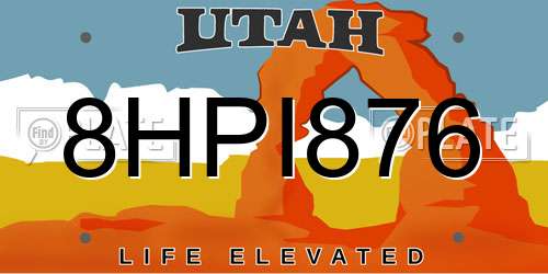8HPI876 Utah License Plate