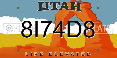 8I74D8 Utah License Plate