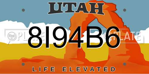 8I94B6 Utah License Plate